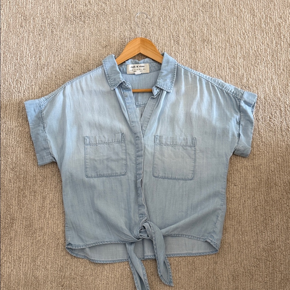 cloth & stone Light Blue Tie-Front Chambray Shirt